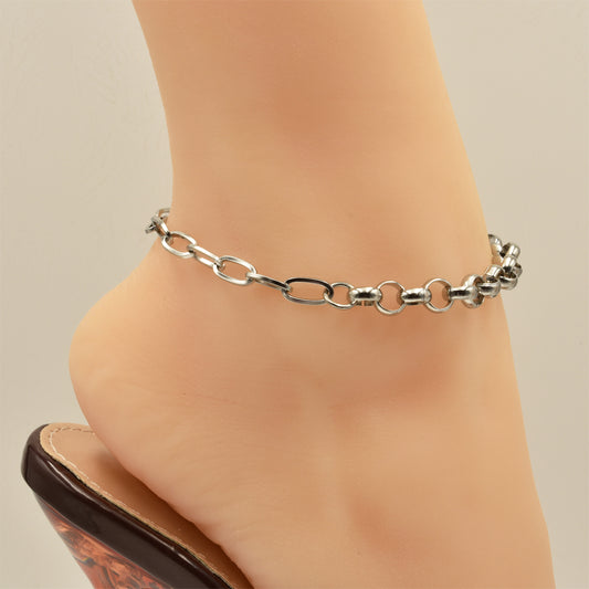 Paperclip Rolo Chain Silver Stainless Steel Anklet