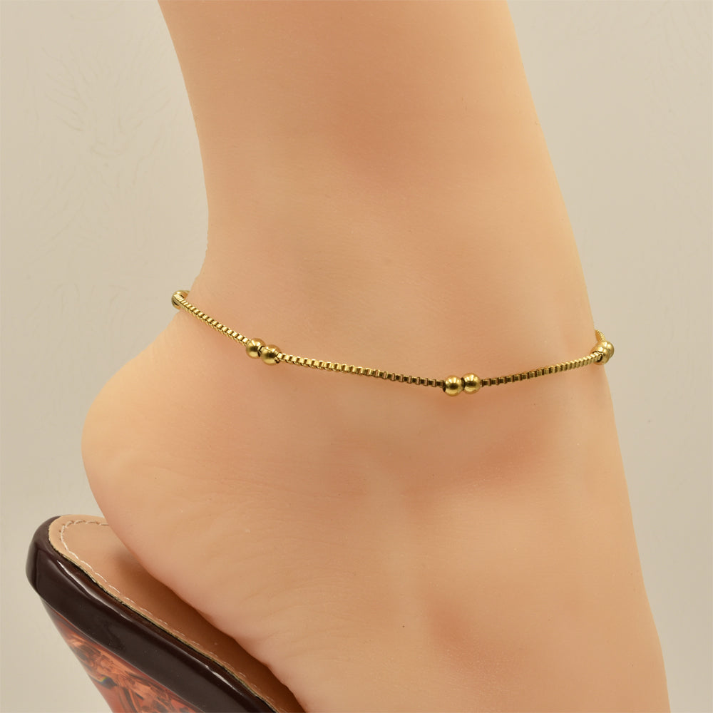 Satellite Box Chain Golden Stainless Steel Anklet
