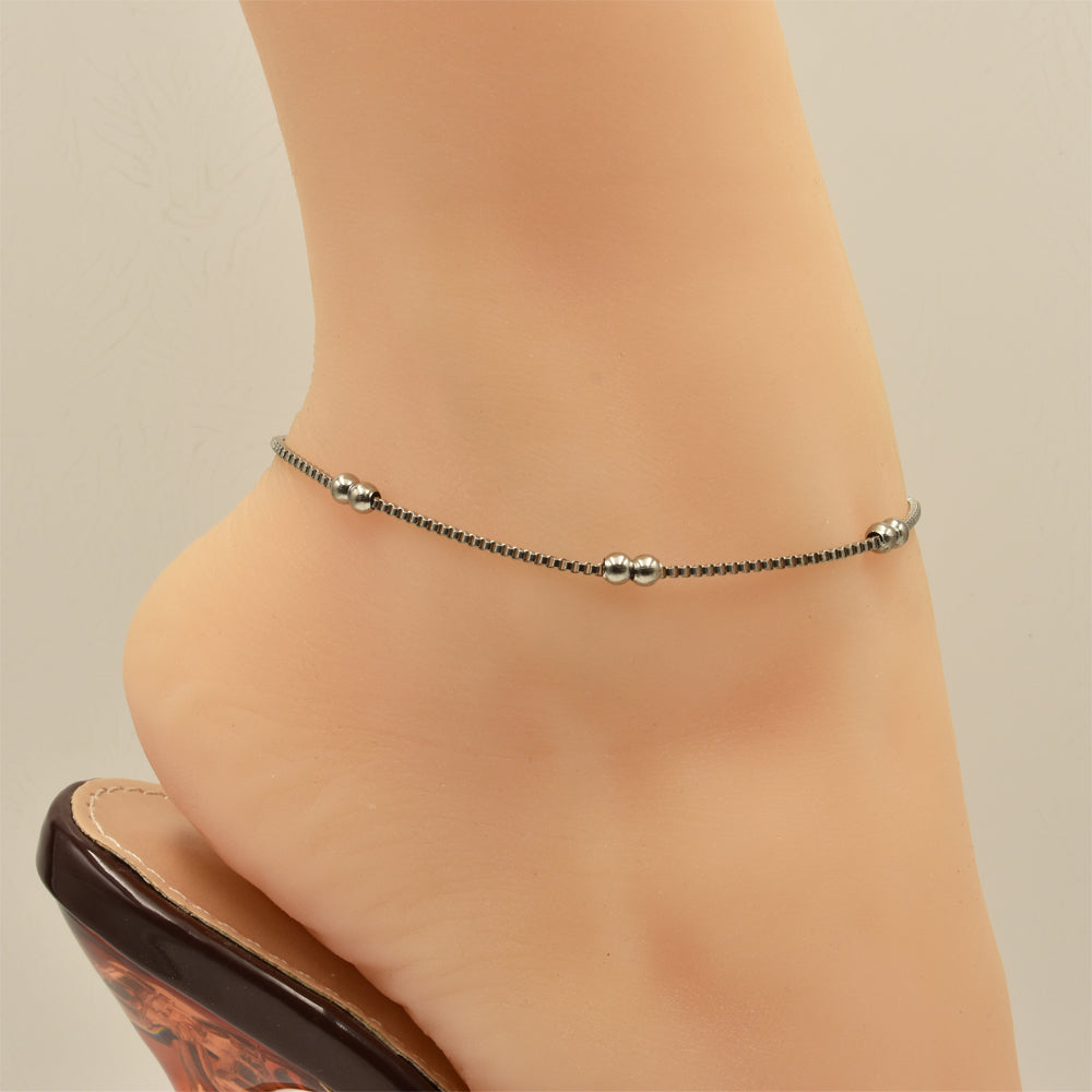 Satellite Box Chain Silver Stainless Steel Anklet