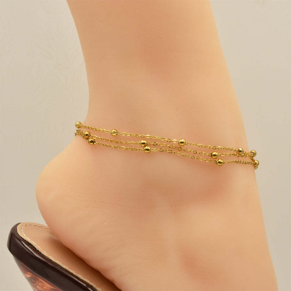 Satellite Three Layer Cable Chain Golden Stainless Steel Anklet