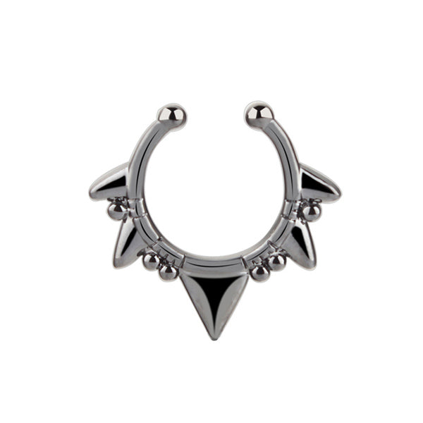 Spikes Gunmetal Stainless Steel Fake Septum Nose Ring