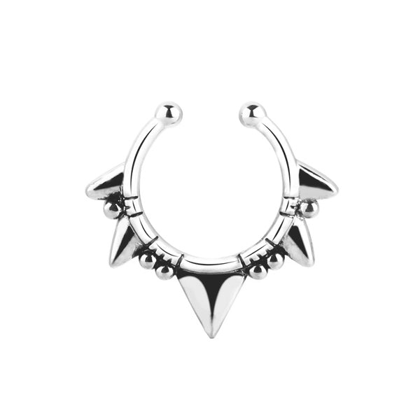 Spikes Silver Stainless Steel Fake Septum Nose Ring