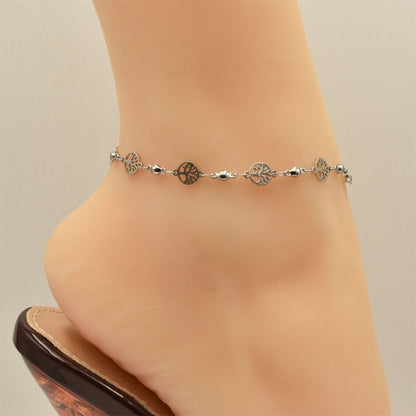 Tree Of Life Silver Stainless Steel Anklet