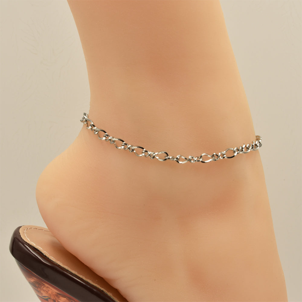 Twisted Figaro Chain Silver Stainless Steel Anklet
