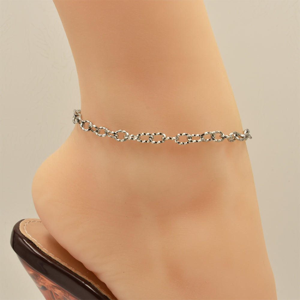 Twisted Oval Cable Chain Silver Stainless Steel Anklet