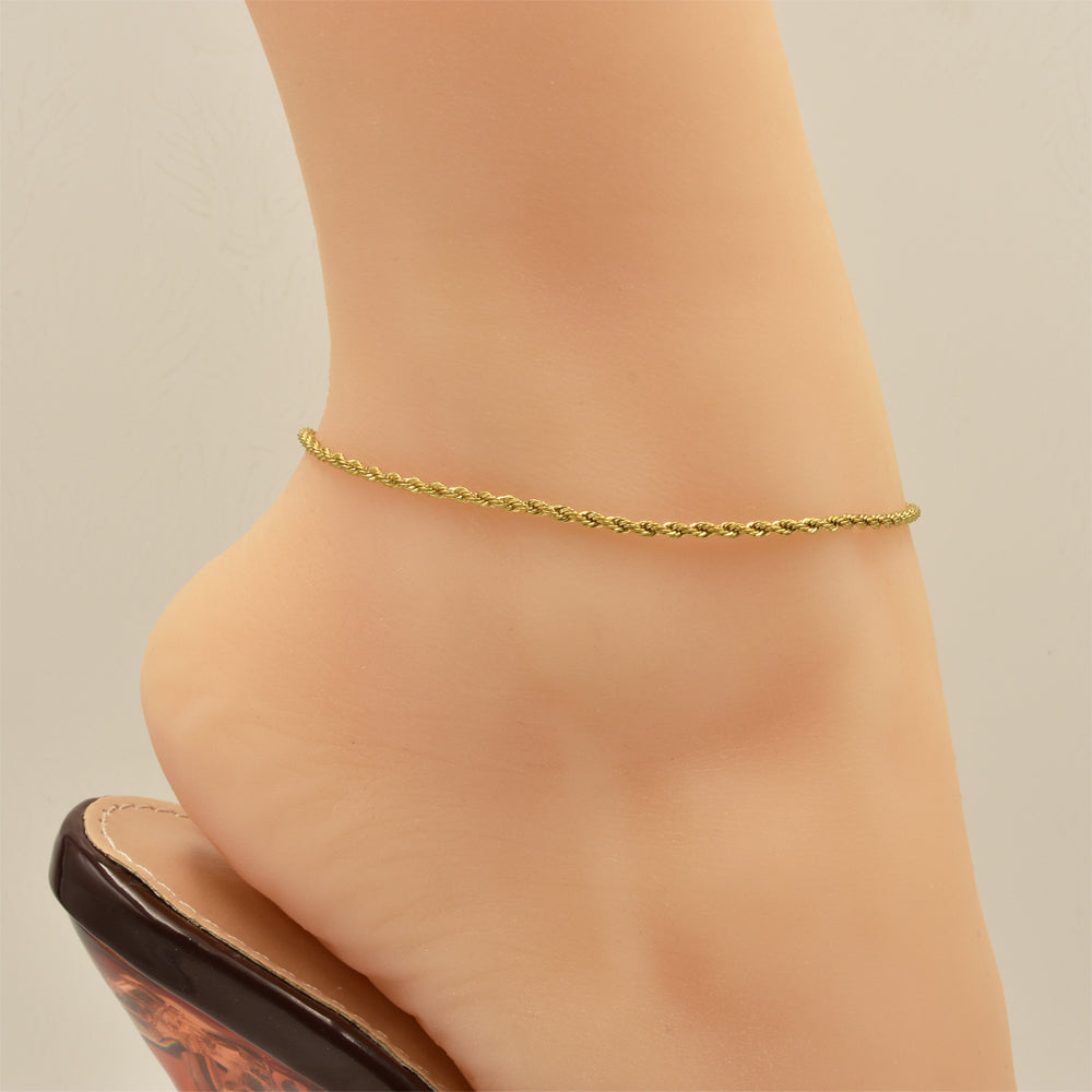 Twisted Rope Chain Golden Stainless Steel Anklet