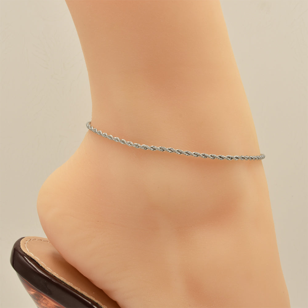 Twisted Rope Chain Silver Stainless Steel Anklet