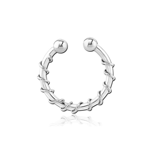 Twisted Wire Silver Stainless Steel Fake Septum Nose Ring