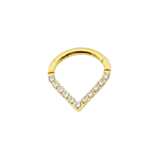V Shape Clear CZ Golden Stainless Steel Hinged Clicker 8|10mm