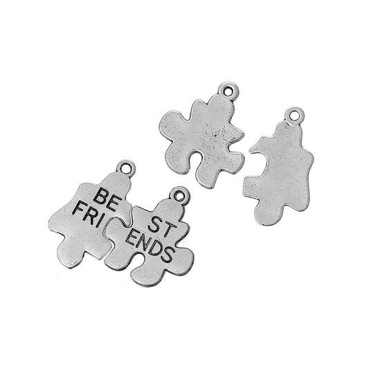 Antique silver best friends jigsaw charms for jewellery making and craft projects
