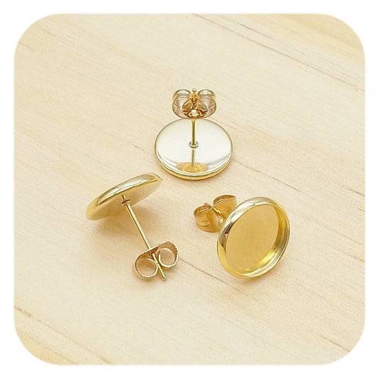 golden stainless steel blank cabochon earring posts 10mm