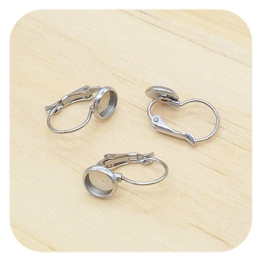 silver stainless steel blank cabochon lever back earrings 6mm