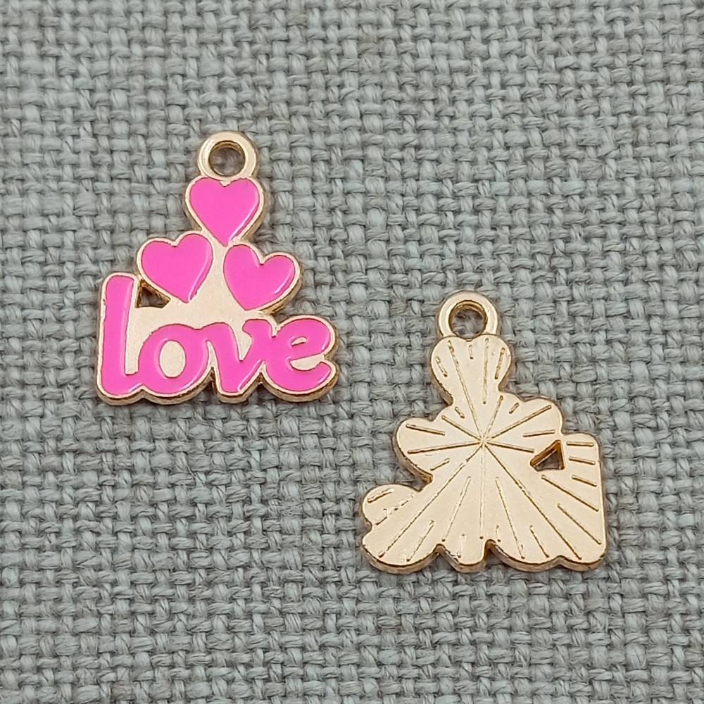 10 pack hot pink love words charms pendants gold tone