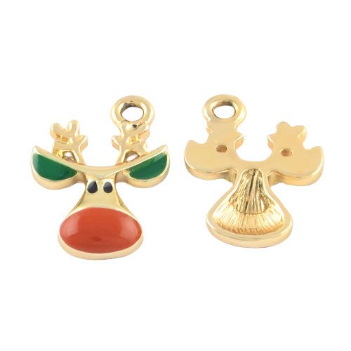 10 pack reindeer gold-plated enamel charms