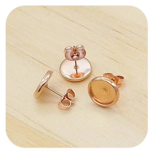 rose gold stainless steel blank cabochon earring posts 8mm