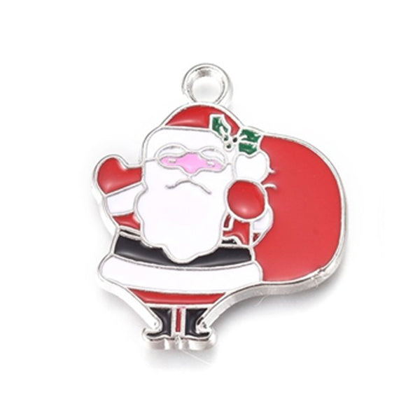 Santa Claus silver-plated enamel charms 10 pack