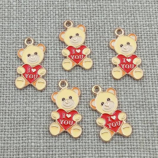 bear with red heart gold tone charms pendants 10 pack