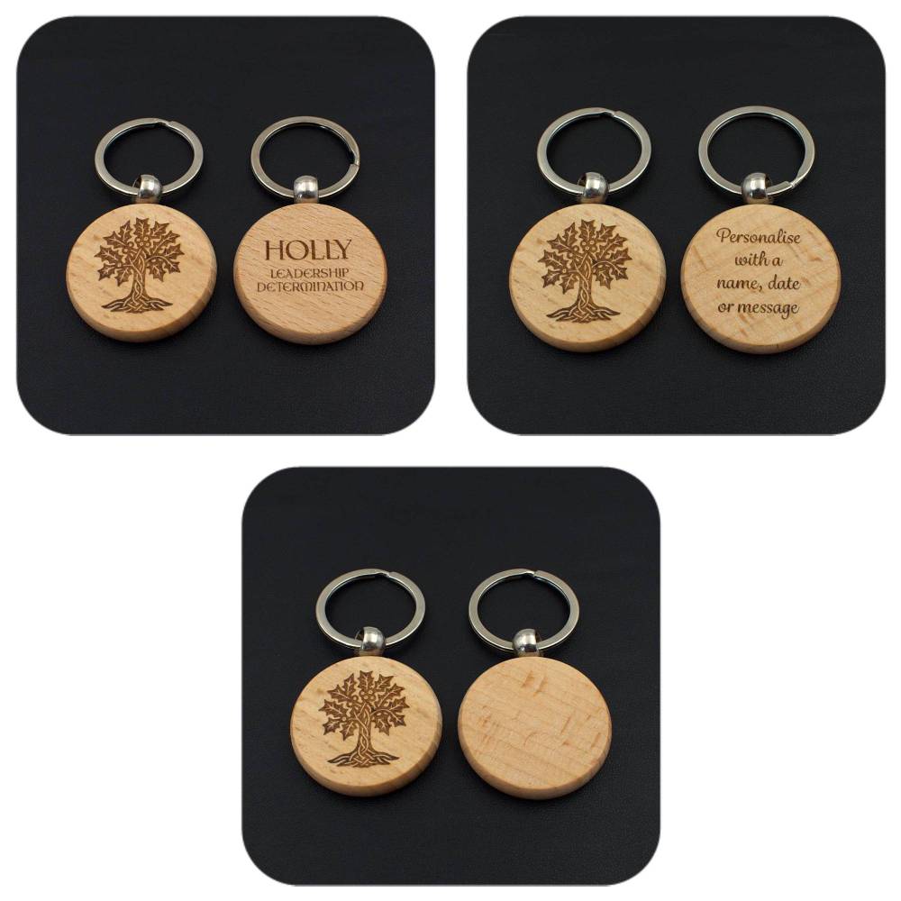 Engraving examples for Holly Celtic Tree Zodiac wooden keyring