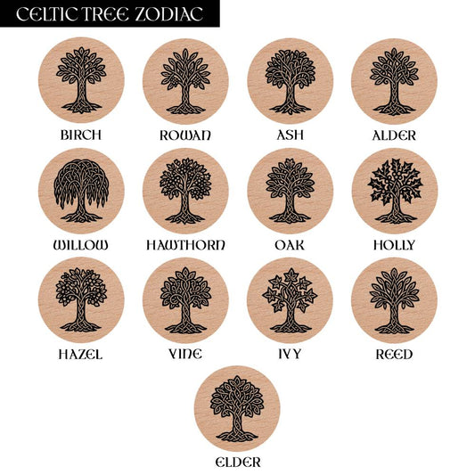 Engraving examples for Celtic Tree Zodiac wooden keyring