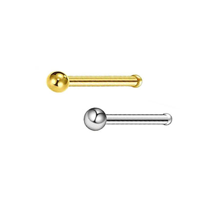 2 Ball Golden Silver Stainless Steel Straight Nose Bone Studs
