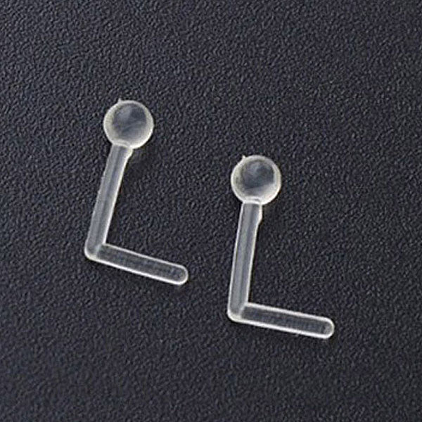 2 Clear Acrylic Flexible L Bend Nose Stud Retainers