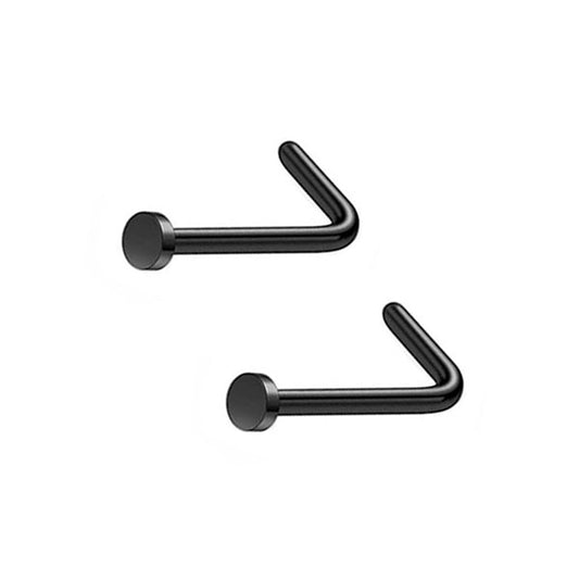 2 Flat Circle Black Stainless Steel L Bend Nose Studs