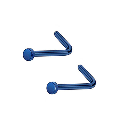 2 Flat Circle Blue Stainless Steel L Bend Nose Studs