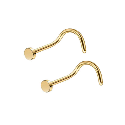 2 Flat Circle Golden Stainless Steel Curved Screw Nose Studs