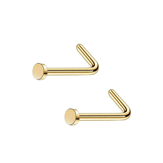 2 Flat Circle Golden Stainless Steel L Bend Nose Studs