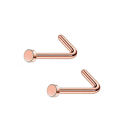 2 Flat Circle Rose Gold Stainless Steel L Bend Nose Studs