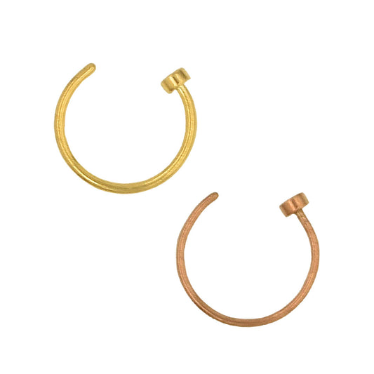 2 Flat Circle Golden Rose Gold Stainless Steel Hoop Nose Rings