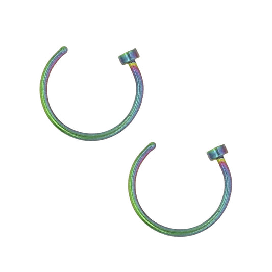2 Flat Circle Rainbow Stainless Steel Hoop Nose Rings