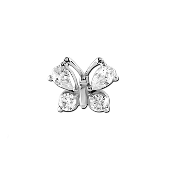 Butterfly Clear CZ Silver Stainless Steel Internally Threaded Attachment