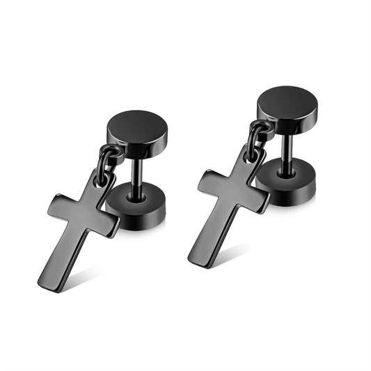 Cross Round Black Stainless Steel Fake Ear Plugs