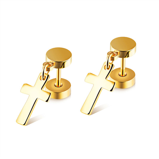 Cross Round Golden Stainless Steel Fake Ear Plugs