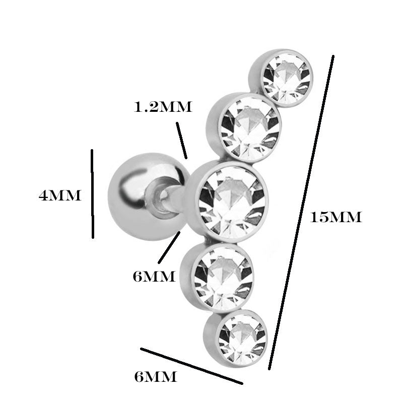 Curved Clear CZ Stainless Steel Cluster Ear Stud