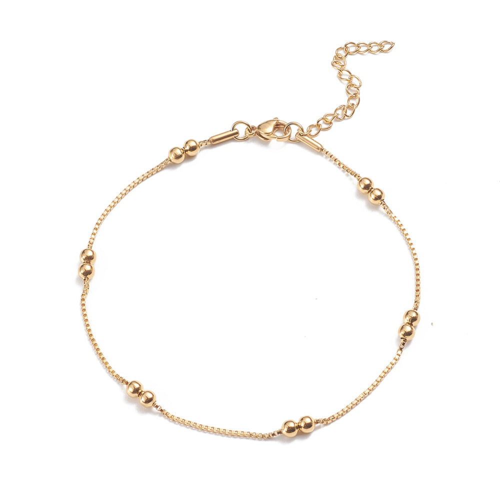 Satellite Box Chain Golden Stainless Steel Anklet