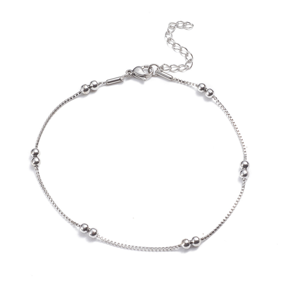 Satellite Box Chain Silver Stainless Steel Anklet