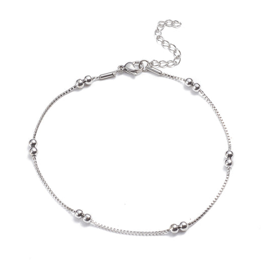 Satellite Box Chain Silver Stainless Steel Anklet