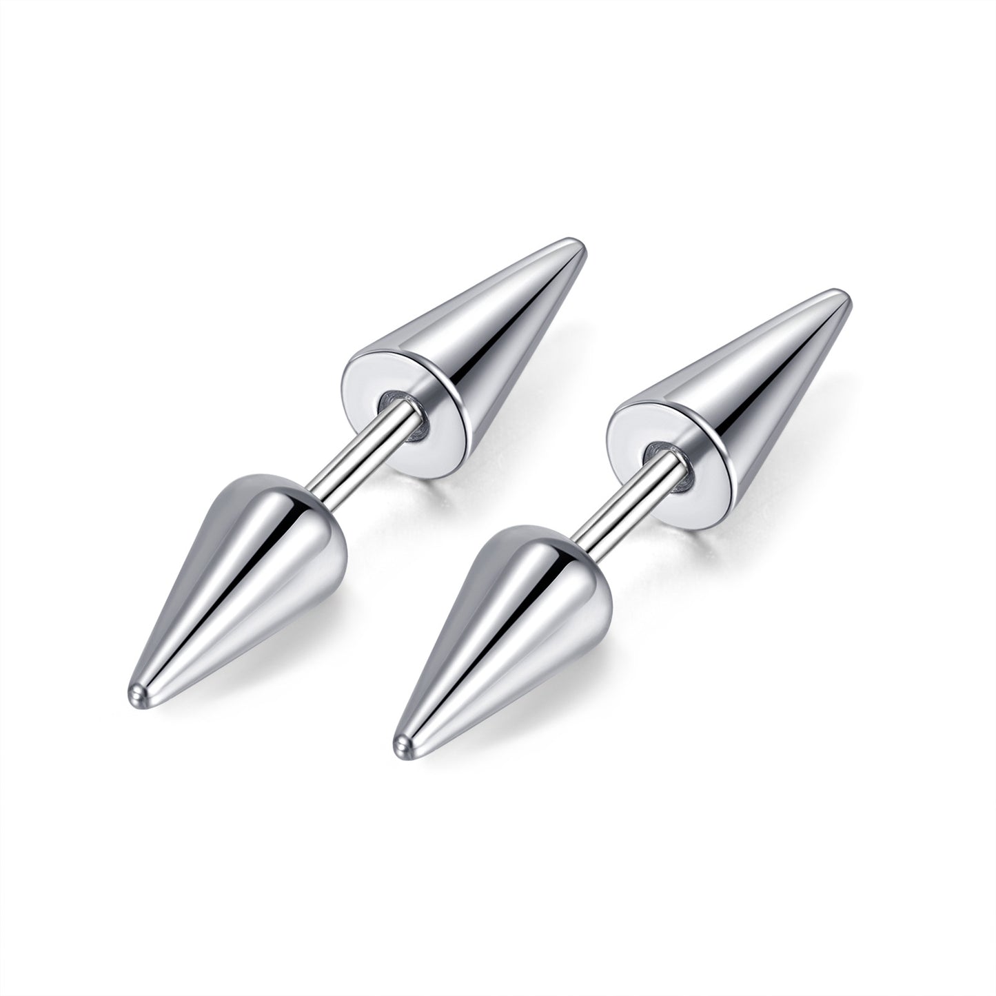 Double Spike Silver Stainless Steel Ear Studs
