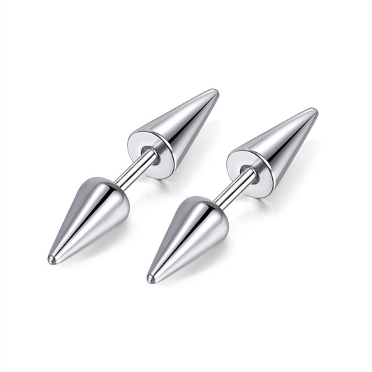 Double Spike Silver Stainless Steel Ear Studs