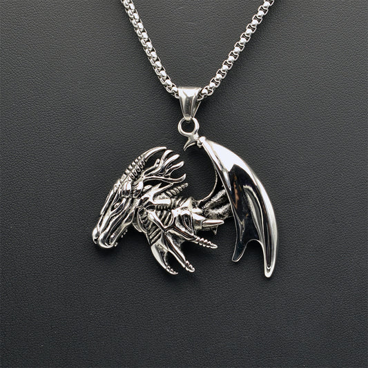 Dragon Silver Stainless Steel Box Chain Necklace