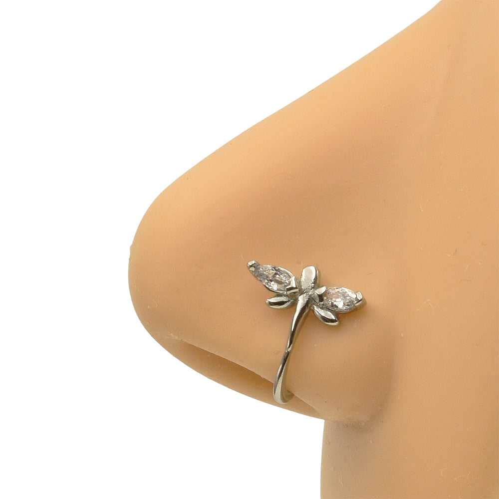 Dragonfly Clear CZ Silver Stainless Steel Nose Crawler