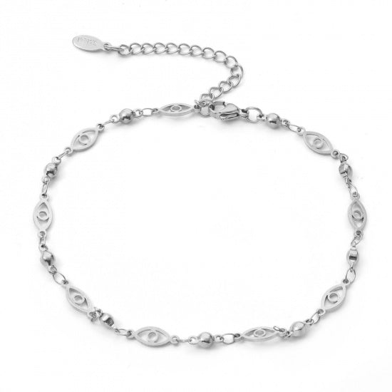 Evil Eye Silver Stainless Steel Anklet