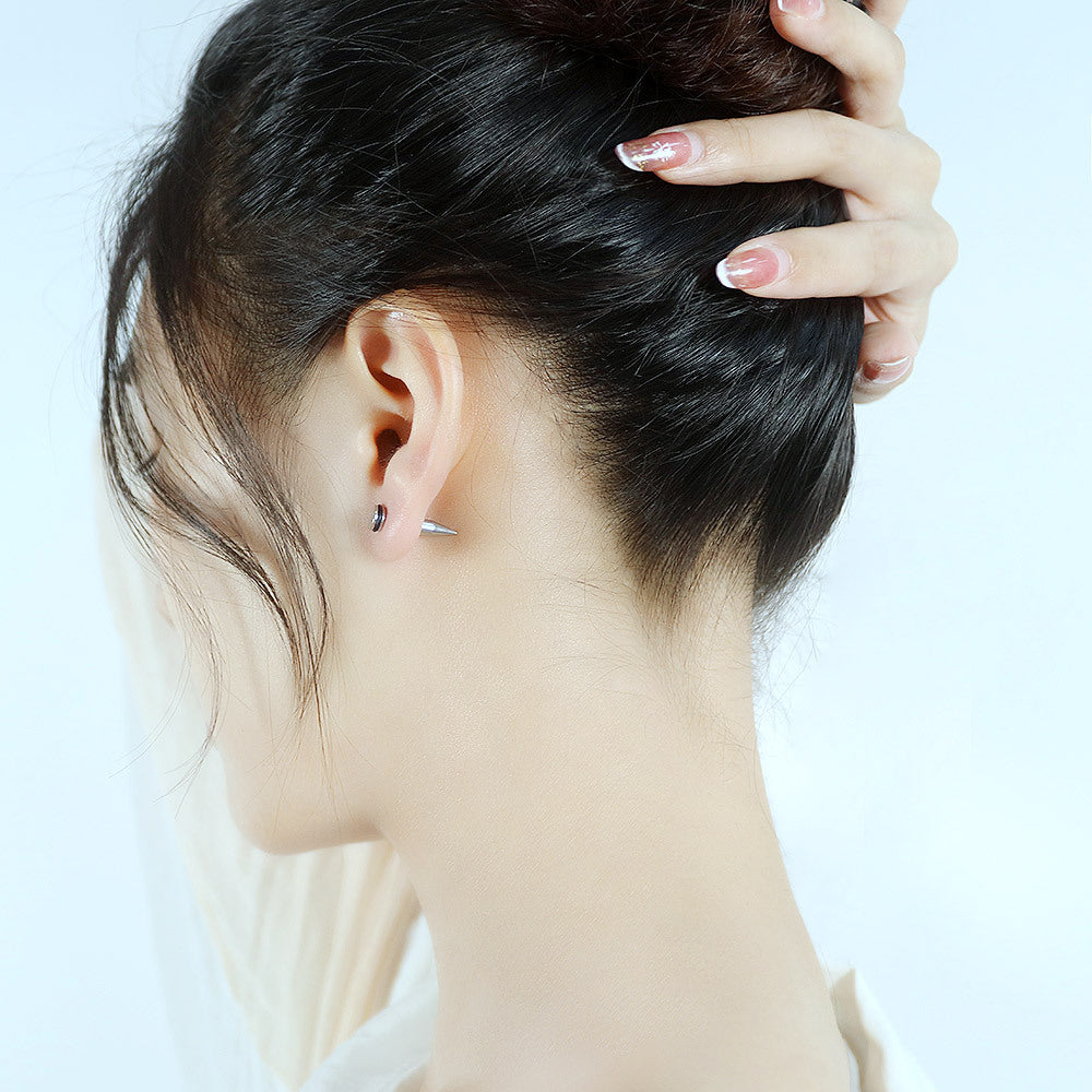 Flat Circle Spike Silver Stainless Steel Ear Studs