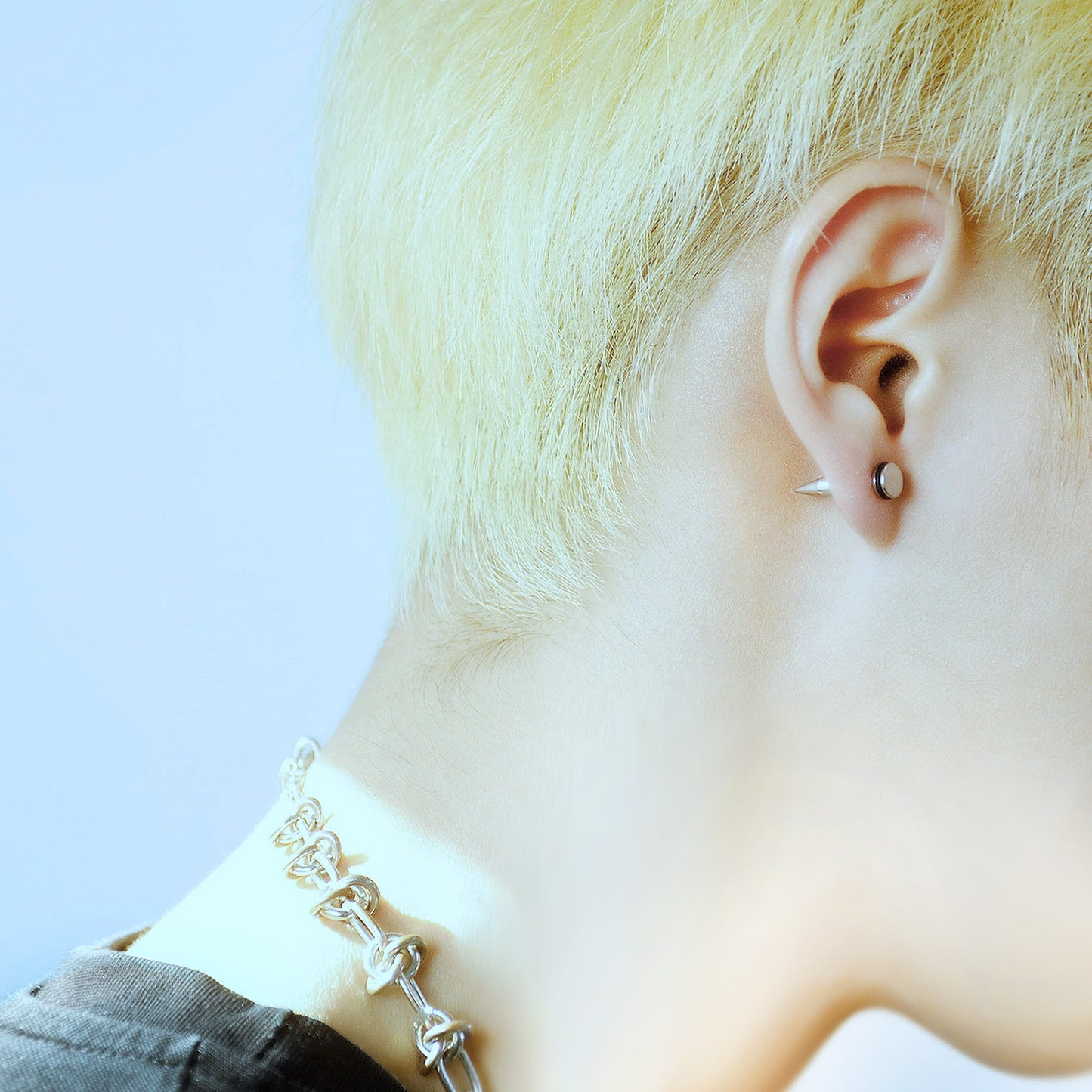 Flat Circle Spike Silver Stainless Steel Ear Studs