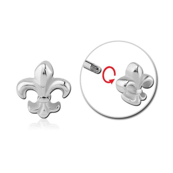 Fleur De Lys Silver Stainless Steel Externally Threaded Attachment