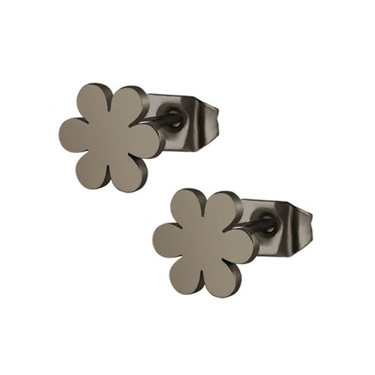 Flower Black Stainless Steel Stud Earrings