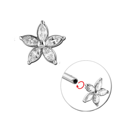 Flower Clear CZ Silver Stainless Steel Internally Threaded Attachment