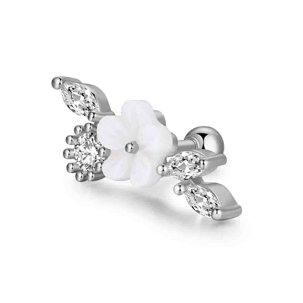 Flower Clear CZ Silver Stainless Steel Cluster Ear Stud